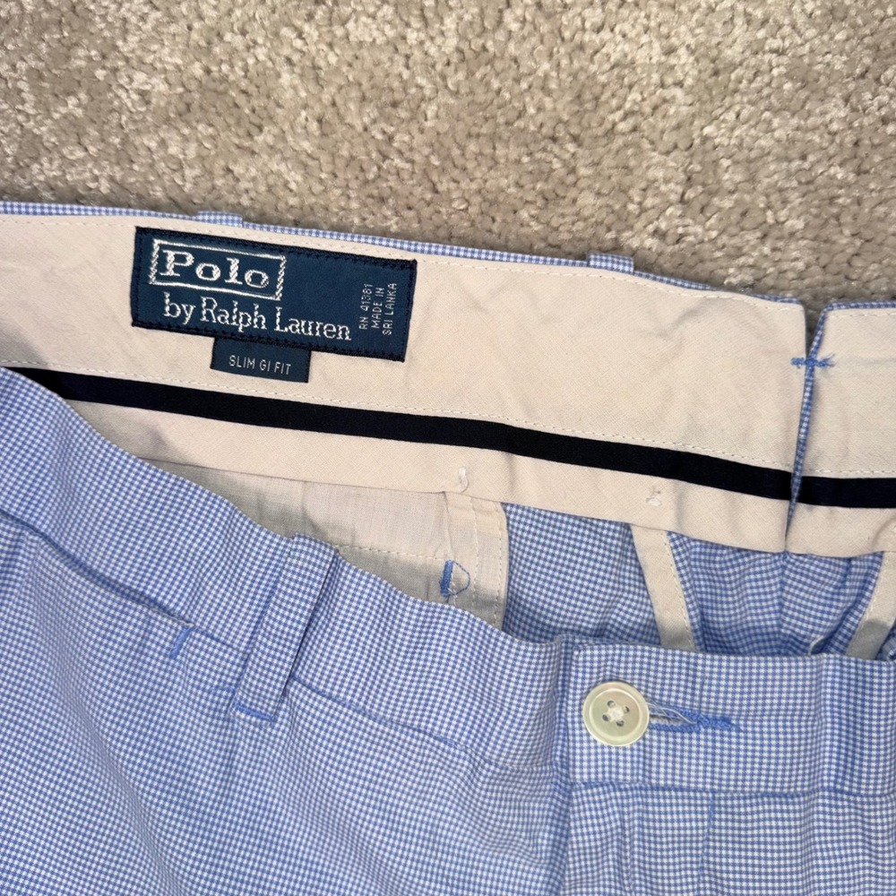 Polo Ralph Lauren Men's 36x30 Slim GI Fit Blue Gingham Check Chino Pants